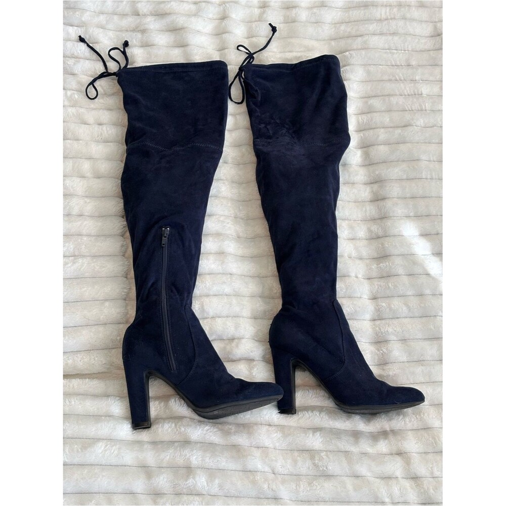 Unisa over the knee faux suede boots, size 6 navy blue thigh high minimalist